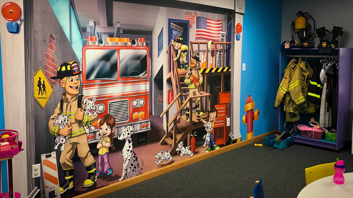 Fire station pretend play area at North Dunedin Baptist Church